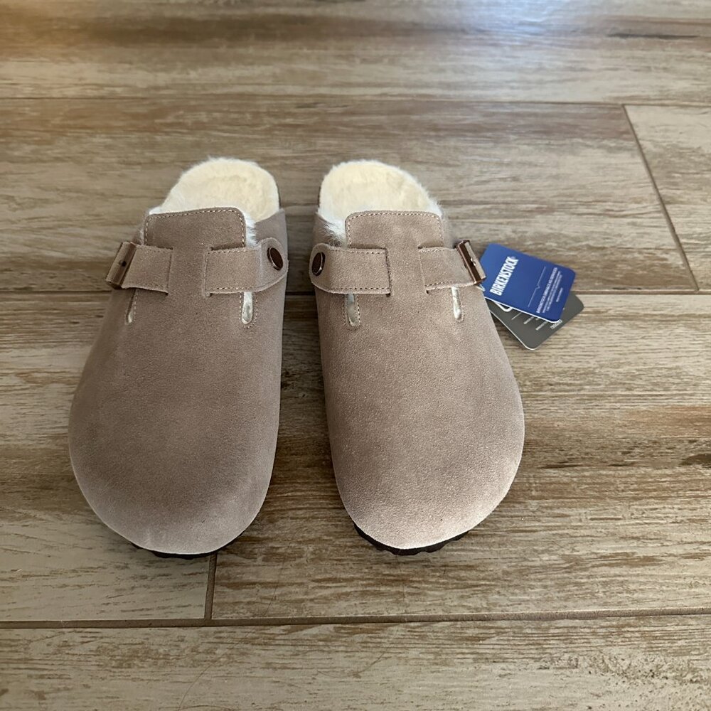 BIRKENSTOCK Boston Shearling Taupe Clogs size 7 7.5 8 8.5 9 9.5 38 39 40 Women’s - Picture 2 of 7